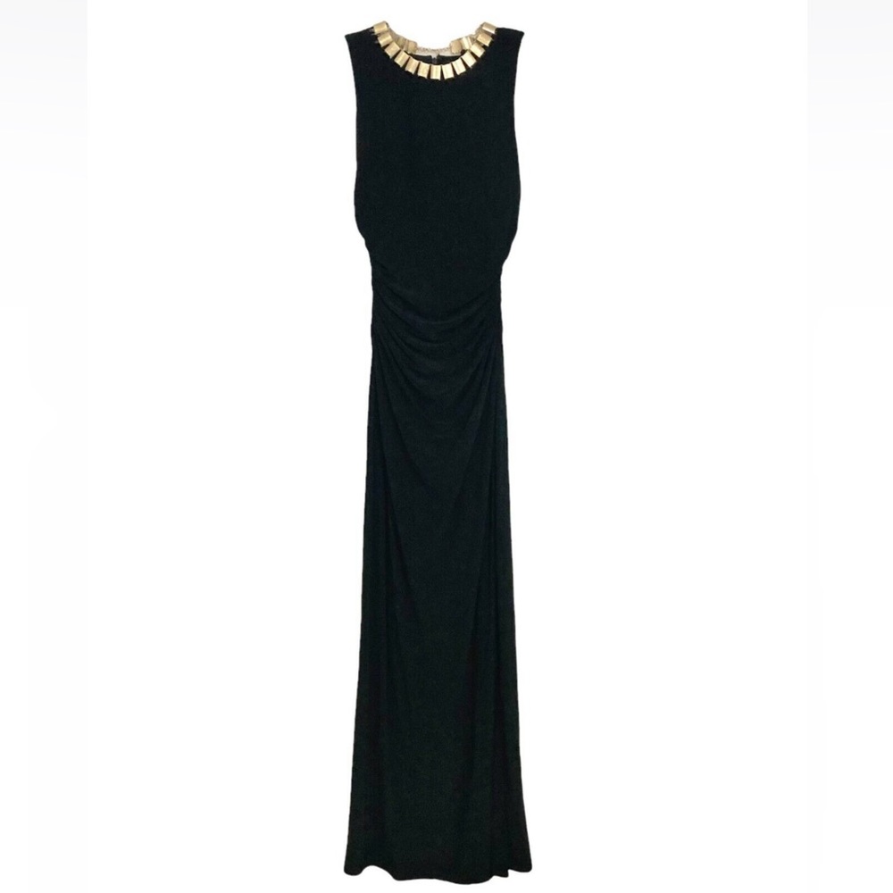 LAUNDRY BY SHELLI SEGAL BLACK SHIRRED JERSEY NECKLACE DRESS/GOWN size si… - Picture 6 of 16